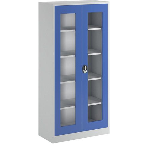 4250618252667 - Flügeltürschrank mit E-Schloss mit Sichtfenstertüren lichtgrau enzianblau Wolf 4250618252667 - Flügeltürschrank mit E-Schloss mit Sichtfenstertüren lichtgrau enzianblau Wolf