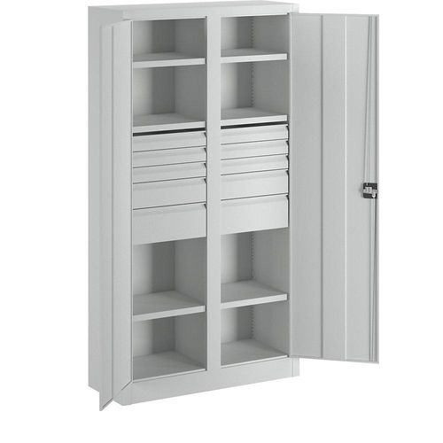 4055479003300 - - Schwerlastschrank Vollblechtüren mit Trennwand 6 beschichtete Böden Schubl 6x75 2x125 2x175 mm BxTxH 1040x630x1950 mm ral 7035 4055479003300 - - Schwerlastschrank Vollblechtüren mit Trennwand 6 beschichtete Böden Schubl 6x75 2x125 2x175 mm BxTxH 1040x630x1950 mm ral 7035