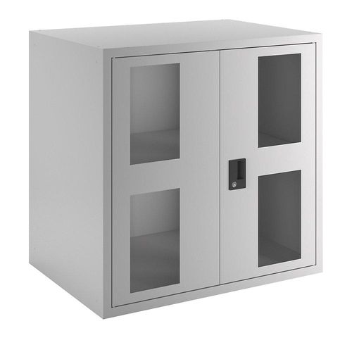 4047417507612 - Aufsatzschrank mit Sichtfensterflügeltüren BxTxH 1023x725x1000 mm 1 Verstellboden ral 7035 passend zu Schubladenschrank 54x36 e