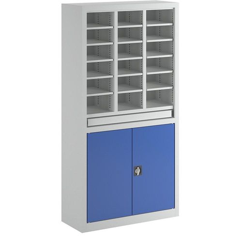 4055479642578 - Ordnungsregal BxTxH 1000x400x1950 mm 3x6 Fächer 1 Auszugboden 1 Flügeltürenschrank 950 mm hoch mit 1 Boden ral 7035 5010 lichtgrau enzianblau 4055479642578 - Ordnungsregal BxTxH 1000x400x1950 mm 3x6 Fächer 1 Auszugboden 1 Flügeltürenschrank 950 mm hoch mit 1 Boden ral 7035 5010 lichtgrau enzianblau