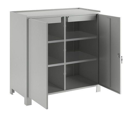 4250618214214 - Werkzeugschrank mit Füßen HxBxT 1000 x 1000 x 500 mm Trennwand je Seite 1 Schublade und 2 Fachböden lichtgrau RAL 7035 Wolf 4250618214214 - Werkzeugschrank mit Füßen HxBxT 1000 x 1000 x 500 mm Trennwand je Seite 1 Schublade und 2 Fachböden lichtgrau RAL 7035 Wolf