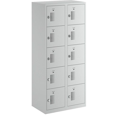 4061753004062 - eurokraft basic Schließfachschrank Breite 800 mm 10 Fächer Drehriegel für Vorhängeschloss Türfarbe Lichtgrau Korpus lichtgrau