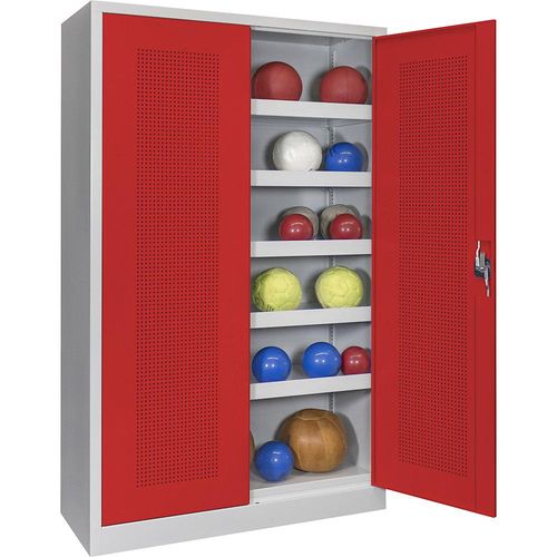4055955103210 - Ball-Flügeltürschrank Höhe 1950 mm mit Lochblech-Türen Breite 1200 mm grau rot 4055955103210 - Ball-Flügeltürschrank Höhe 1950 mm mit Lochblech-Türen Breite 1200 mm grau rot