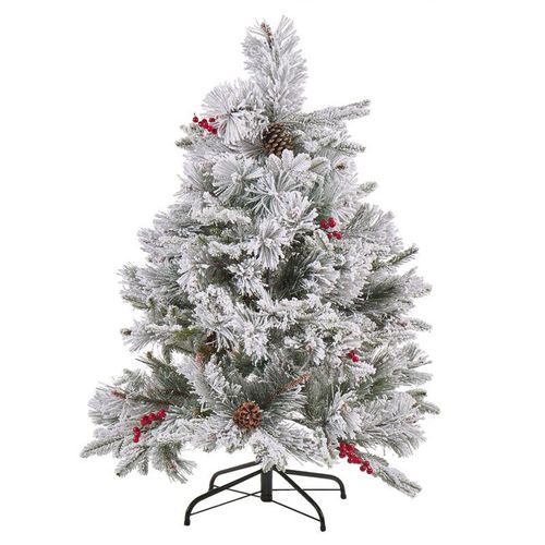 4251682269681 - Weihnachtsbaum 120 cm Weiß Schneebedeckt mit Kunstschnee Zapfen roten Beeren und Ständer Weihnachtszeit Weihnachten Wohnzimmer Modern