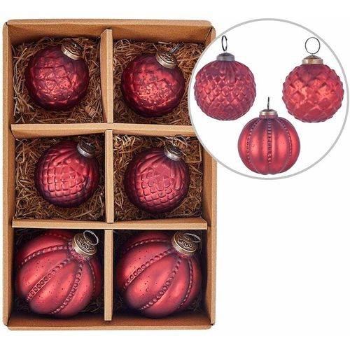 4255664856692 - Christbaumschmuck 6er Set Rot Glas Antik-Optik ⌀ 10 cm und ⌀ 7 cm Handgemacht Baumschmuck Weihnachtskugel Christbaumkugel Glaskugel