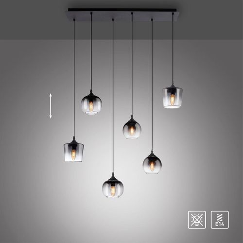 4043689994198 - JUST LIGHT Pendelleuchte GREEN ZEA 6x E14 25 Watt max rauchfarbene Gläser Schwarz