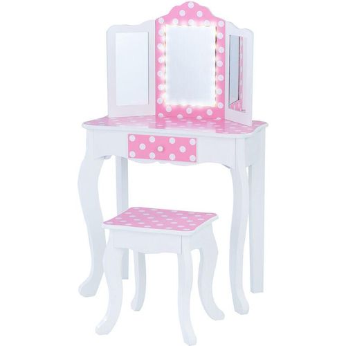 0810014811925 - Teamson Kids - Fantasy Fields Kinder Schminktisch mit Spiegel und Hocker Mit Lichtern Rosa TD-11670FL - Rosa Weiß