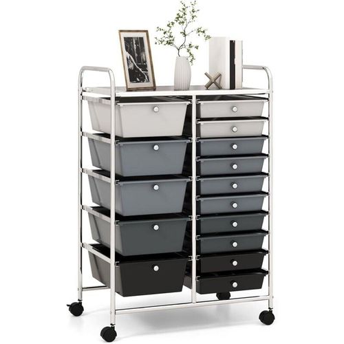 0783501376934 - Rollwagen mit 15 Schubladen Schubladenwagen Farbewahl Beistellwagen Haushaltswagen Rollcontainer Badrollwagen Badtrolley Badregal (Grau) - Goplus