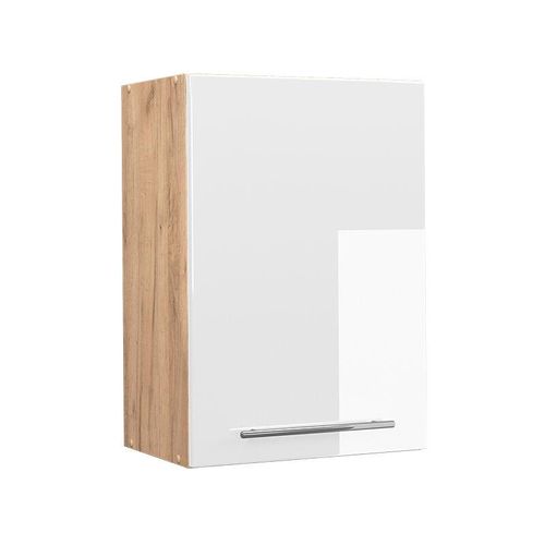 4066731161034 - Hängeschrank Küchenschrank Küchenmöbel Fame-Line Eiche Weiß modern 50 cm Küche Einbauküche Hängeschrank Drehtür Einlegeboden Küchenzeile Hochglanz