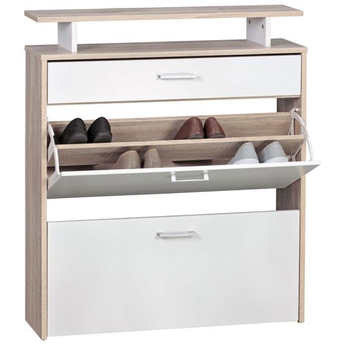 4251745765181 - Schuhkipper mit Schublade - Sonoma Eiche 4 Fächer Großzügige Ablagefläche Formschöne Griffe MDF Holz KADIMA DESIGN 4251745765181 - Schuhkipper mit Schublade - Sonoma Eiche 4 Fächer Großzügige Ablagefläche Formschöne Griffe MDF Holz KADIMA DESIGN