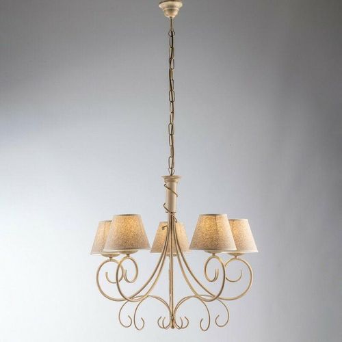 8050713215996 - Bonetti Illumina - Wiener Eisen Elfenbein Gold Kronleuchter fünf Lichter Stoff Lampenschirme 60x h58 cm