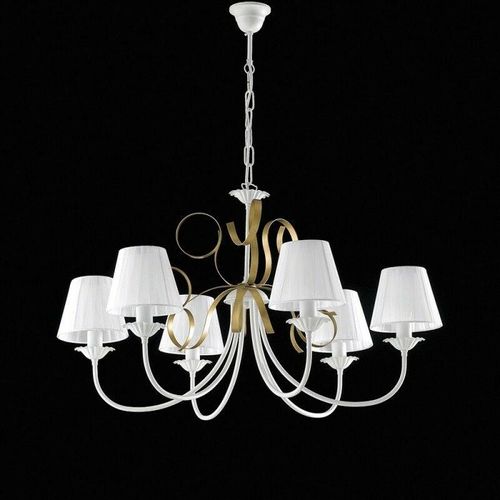 8050713211462 - Klassischer Kronleuchter aus Eisen Weiß shabby Gold Lampenschirme sechs Lichter 83x h50 cm