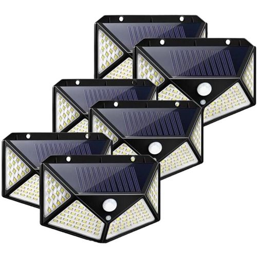 3760328106545 - Shop-story - 100 led Solar Outdoor Lampe  120° Wireless Wall Lighting with Motion Detector 6er Pack