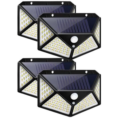 3760328106538 - Shop-story - 100 led Solar Outdoor Lampe  120° Wireless Wall Lighting with Motion Detector 4er Set