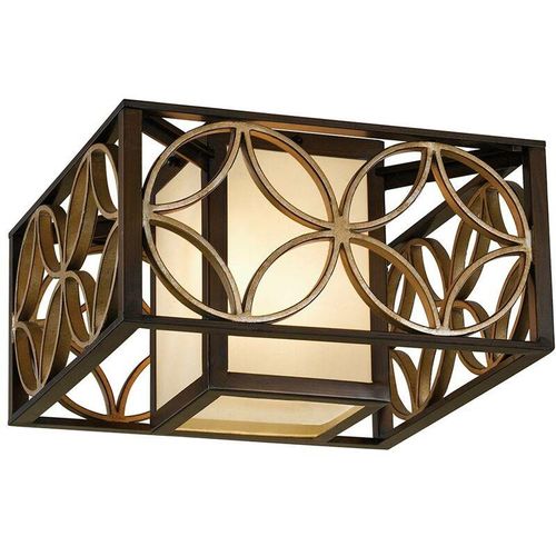 5024005609001 - Elstead - Feiss fe-remy-f Deckenleuchte Remy 2xE27 60W Stahl Heritage Bronze Gold-Parissiene Glas creme H238cm B368cm L368cm dimmbar