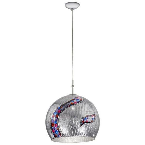 9008447278182 - Luna - Designer Glass Dome Pendelleuchte Chrom poliert 1x E27 - Kiss Silver Pattern - Kolarz