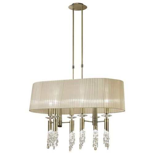 8435153238734 - Inspired Lighting - Inspired Mantra - Tiffany - Deckenanhänger 6 + 6 Light E27 + G9 Oval Antikmessing mit weichem Bronzeton und klarem Kristall