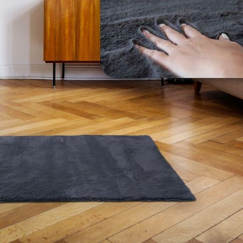 4059222282875 - Bestlivings - Anthrazit Allzweckteppich extra weich Faux in der Größe 60x120cm Flauschteppiche in verschiedenen Farben Antirutsch Teppich