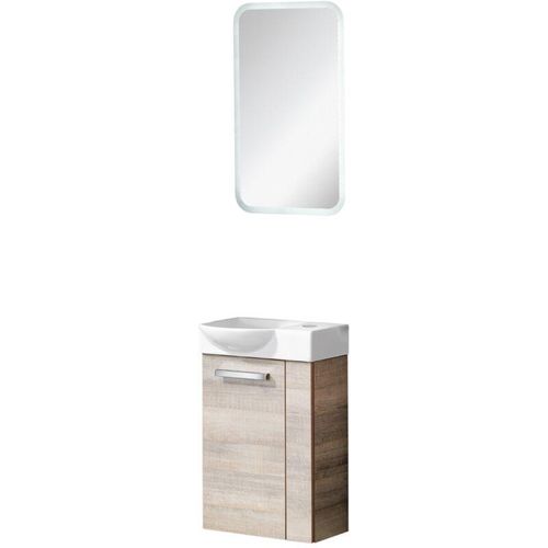 4260527900313 - Sbc a-vero Gäste wc Set 3-teilig 45 cm Braun hell links Keramik Hahnloch rechts + LED-90031145 - Fackelmann