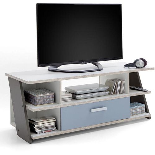 4251324901771 - Jugendzimmer Fernsehschrank tv Lowboard LEEDS-10 Sandeiche Nb weiß Lava Denim b x h x t ca 135 x 516 x 50 cm - grau