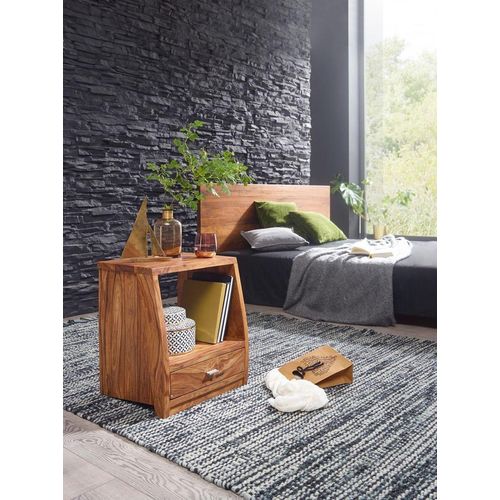 4250950223226 - Sheesham Massivholz Nachtkonsole mit 1 Schublade und Ablage 45 x 53 x 40 cm