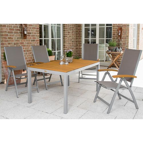 4033662994000 - Gartenmöbelset Naxos 5tlg Aluminium Akazie Textil silber grau natur
