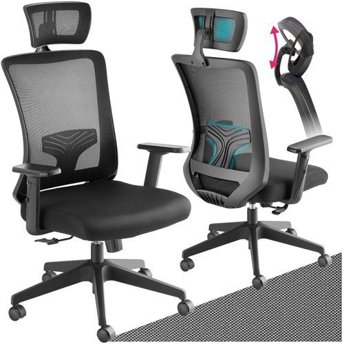 4061173262370 - tectake® Bürostuhl ergonomische Form mit Lordosenstütze und verstellbarer Kopfstütze mit Netzstoffbezug höhenverstellbare Armlehnen und Wippfunktion stufenlos höhenverstellbar 4061173262370 - tectake® Bürostuhl ergonomische Form mit Lordosenstütze und verstellbarer Kopfstütze mit Netzstoffbezug höhenverstellbare Armlehnen und Wippfunktion stufenlos höhenverstellbar