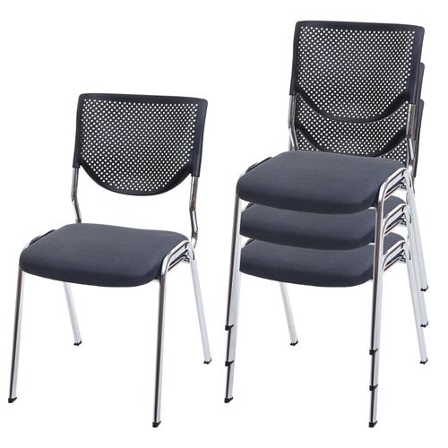 4057651306209 - 4er-Set Besucherstuhl H401 Konferenzstuhl stapelbar Stoff Textil ~ Sitz dunkelgrau Füße chrom 4057651306209 - 4er-Set Besucherstuhl H401 Konferenzstuhl stapelbar Stoff Textil ~ Sitz dunkelgrau Füße chrom