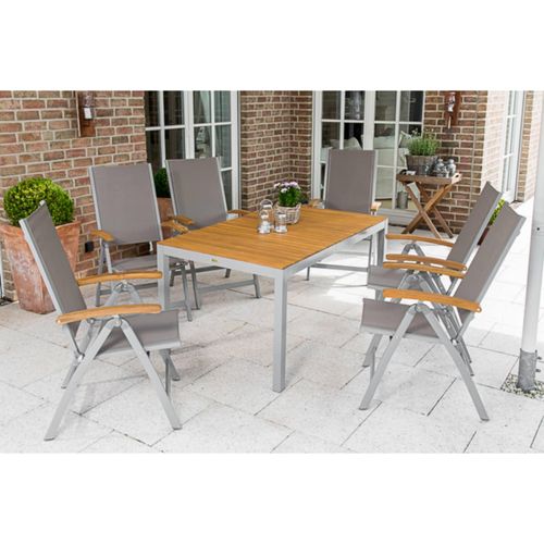 4033662993997 - Gartenmöbelset Naxos 7tlg Aluminium Akazie Textil silber grau natur 4033662993997 - Gartenmöbelset Naxos 7tlg Aluminium Akazie Textil silber grau natur