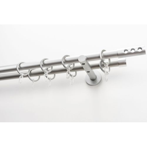 9002777439084 - Gardinenstange GARESA EASY Gardinenstangen Gr B L 64 cm x 470 cm Ø 20 mm 1 St 2 läufig silberfarben Kinder Gardinenstangen für Vorhanggarnitur verlängerbar Endk mit 3 Löcher Alu m Ringe