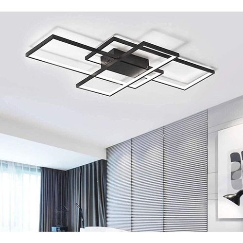 0751717717926 - Led Deckenleuchte50W Moderne Deckenleuchten3-Squares Aluminium Acryl Schwarz Kronleuchter Moderne Einfache Unterputz Deckenlampe für Esszimmer