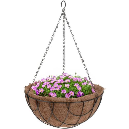 4069055002472 - Metall Blumenampel mit Kokos Einsatz - 30 cm - Blumenschale zum Hängen inklusive Kette - Gartendeko Hängetopf Hängeampel Pflanzschale Blumentopf