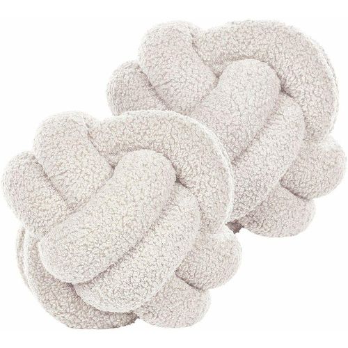 4255664819024 - 2er-Set Dekokissen Weiß Boucle Knoten Kissen 19 x 19 cm Dekozubehör