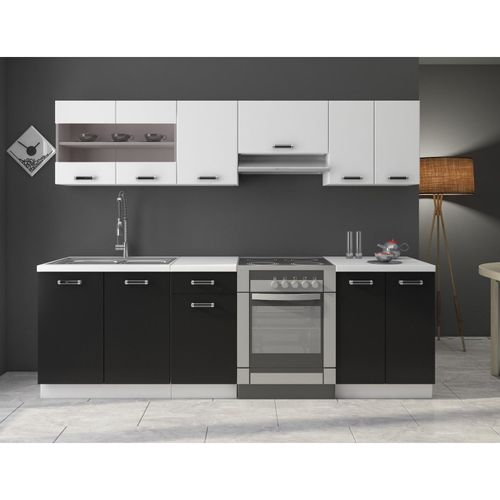 4260304593226 - Küche Omega 240 cm Küchenzeile Küchenblock variabel stellbar in Schwarz Weiss 4260304593226 - Küche Omega 240 cm Küchenzeile Küchenblock variabel stellbar in Schwarz Weiss