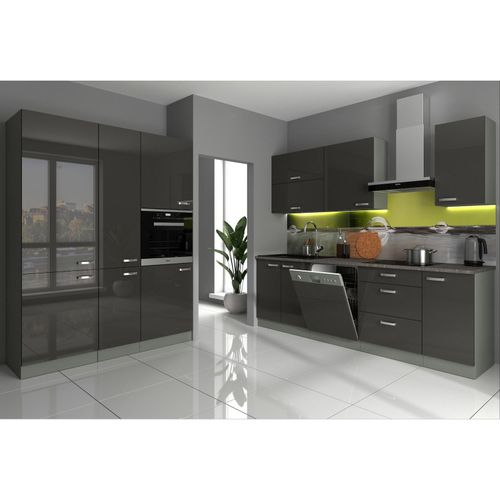 4260304595985 - Küche Bianca II 240+160 Küchenzeile Hochglanz Grau Küchenblock Einbauküche Grey