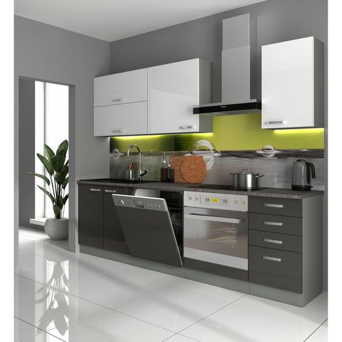 4260304596166 - Küche Bianca Basic IV 240 Küchenzeile Hochglanz Grau Weiß Einbauküche Grey 4260304596166 - Küche Bianca Basic IV 240 Küchenzeile Hochglanz Grau Weiß Einbauküche Grey