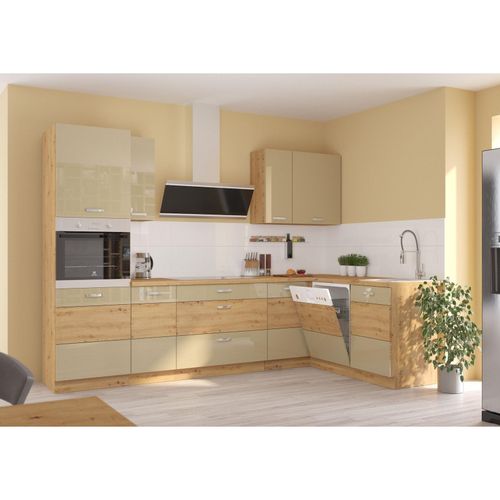 4260304598030 - Eckküche Eiche Artisan Cappuccino Küchenzeile Hochglanz Küchenblock Einbauküche