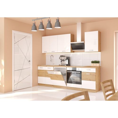4260304597859 - Küche Eiche Artisan Weiß 250 cm Küchenzeile Hochglanz Küchenblock Einbauküche 4260304597859 - Küche Eiche Artisan Weiß 250 cm Küchenzeile Hochglanz Küchenblock Einbauküche