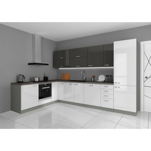 4260304595954 - Küche Bianca Ecke V 210x330 Küchenzeile Hochglanz Weiss + Grau Küchenblock Grey 4260304595954 - Küche Bianca Ecke V 210x330 Küchenzeile Hochglanz Weiss + Grau Küchenblock Grey