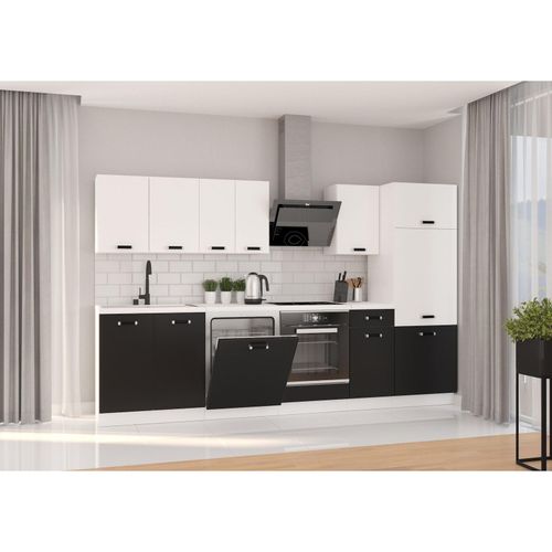 4260304598719 - Küche Omega XL 300 cm Küchenzeile Küchenblock Einbauküche Schwarz + Weiß matt 4260304598719 - Küche Omega XL 300 cm Küchenzeile Küchenblock Einbauküche Schwarz + Weiß matt