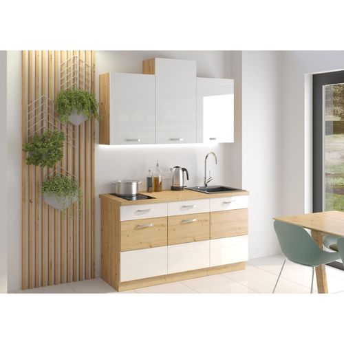 4260304598665 - Küche Eiche Artisan Weiß 150 cm Küchenzeile Hochglanz Küchenblock Singleküche 4260304598665 - Küche Eiche Artisan Weiß 150 cm Küchenzeile Hochglanz Küchenblock Singleküche