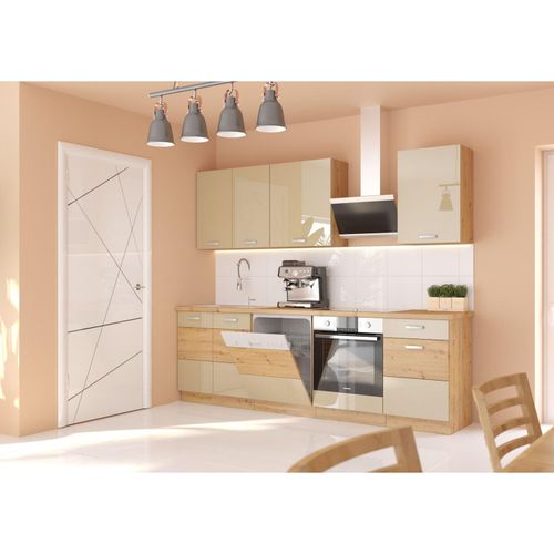 4260304598009 - Küche Artisan Cappuccino 250 cm Küchenzeile Hochglanz Küchenblock Einbauküche 4260304598009 - Küche Artisan Cappuccino 250 cm Küchenzeile Hochglanz Küchenblock Einbauküche