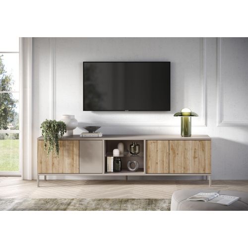 4068222610373 - Lowboard INOSIGN Gent Breite 210 cm TV-Board mit 4 Türen u 2 offenen Fächern Sideboards Gr B H T 210 cm x 59 cm x 43 cm beige (cashmere eiche cadiz nb) Lowboards TV-Möbel TV-Kommode TV-Schrank Push-to-open Funktion