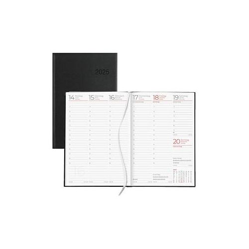 4006928025053 - Buchkalender 766-0020 schwarz 1 Woche   2 Seiten 146x21cm (A5) 2025 4006928025053 Zettler