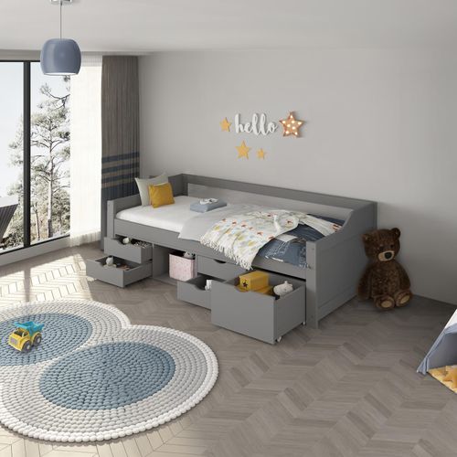 4058166269812 - HOME DELUXE - Kinderbett COSMOS mit Schubladen - 90 x 200 cm I FarbeGrau mit Matratze 4058166269812 - HOME DELUXE - Kinderbett COSMOS mit Schubladen - 90 x 200 cm I FarbeGrau mit Matratze