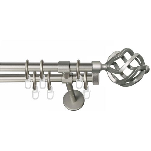 9002777140621 - Gardinenstange GARESA RUSTIKA Gardinenstangen Gr L 250 cm Ø 16 mm 2 läufig silberfarben (mattchromfarben) Kinder Gardinenstangen für rustikale Vorhanggarnitur verlängerbar m Ringe Endknopf Korb