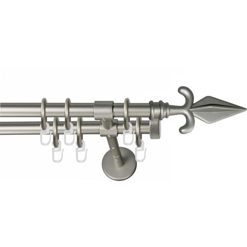 9002777282765 - Gardinenstange GARESA RUSTIKA Gardinenstangen Gr L 170 cm Ø 16 mm 2 läufig silberfarben (mattchromfarben) Kinder Gardinenstangen für rustikale Vorhanggarnitur verlängerbar m Ringe Endknopf Pfeil