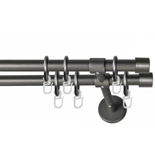 9002777145053 - Gardinenstange GARESA RUSTIKA Gardinenstangen Gr L 390 cm Ø 16 mm 2 läufig grau (graphit) Gardinenstangen nach Maß rustikale Vorhanggarnitur einfache Montage mit Verbinder verlängerbar