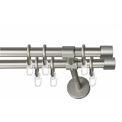9002777144452 - Gardinenstange GARESA RUSTIKA Gardinenstangen Gr L 180 cm Ø 16 mm 2 läufig silberfarben (mattchromfarben) Gardinenstangen nach Maß rustikale Vorhanggarnitur einfache Montage mit Verbinder verlängerbar