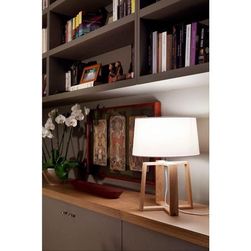 8421776021877 - Faro 28401 Tischleuchte bliss E27 15W Holz Eschenholz Textil Weiß H44cm Ø32cm dimmbar